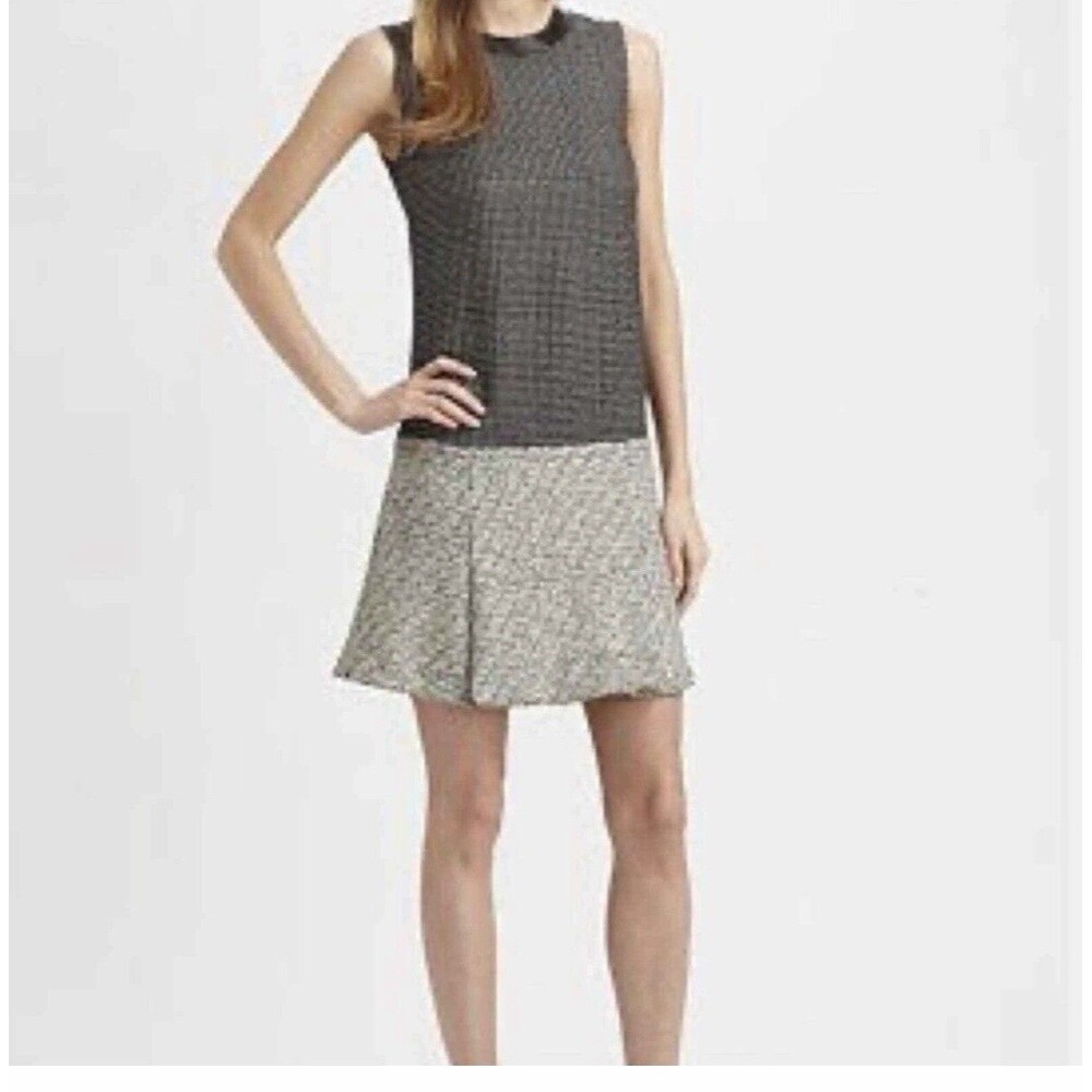 Diane Von Furstenberg Black Gray Tweed Sleeveless Aida Dress, Size 8